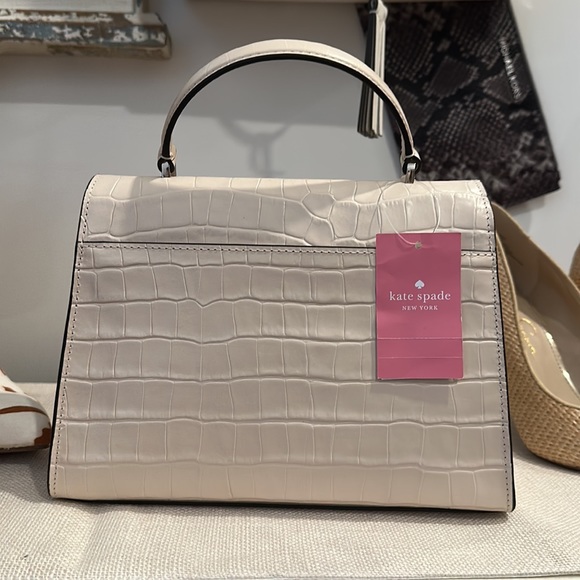 KATE SPADE New York Croc Embossed Leather Top Handle Satchel in Bone, NWT - Picture 2 of 16